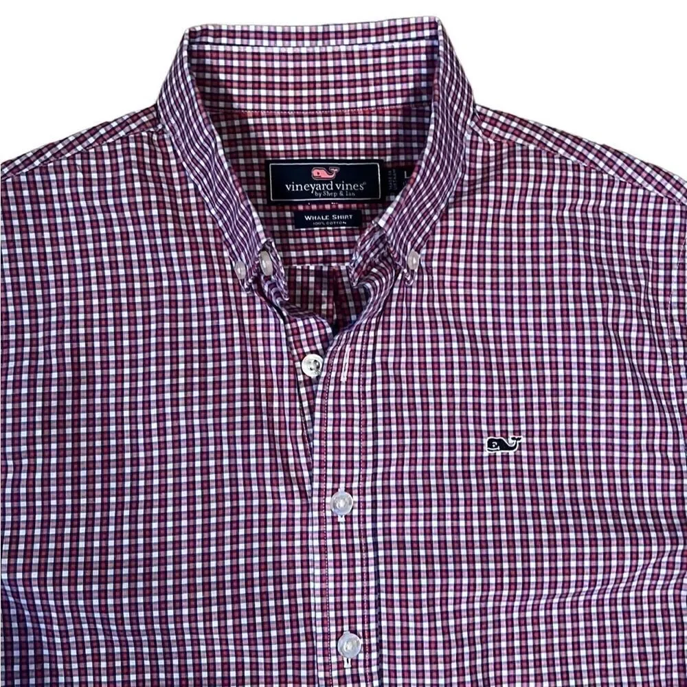 Vineyard Vines Whale Shirt Boys Large 16 Red & White L Sleeve Button Down Shirt